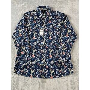 Hart Schaffner Marx Shirt Mens Size Large Blue Botanica Tropical Summer Resort